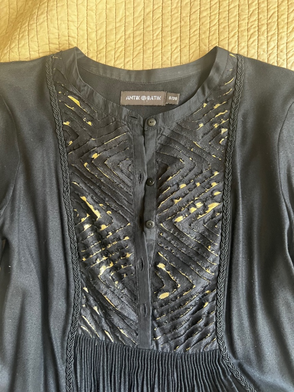 Antik Batik Black Dress with Gold Accents - Size Small (FR 38)
